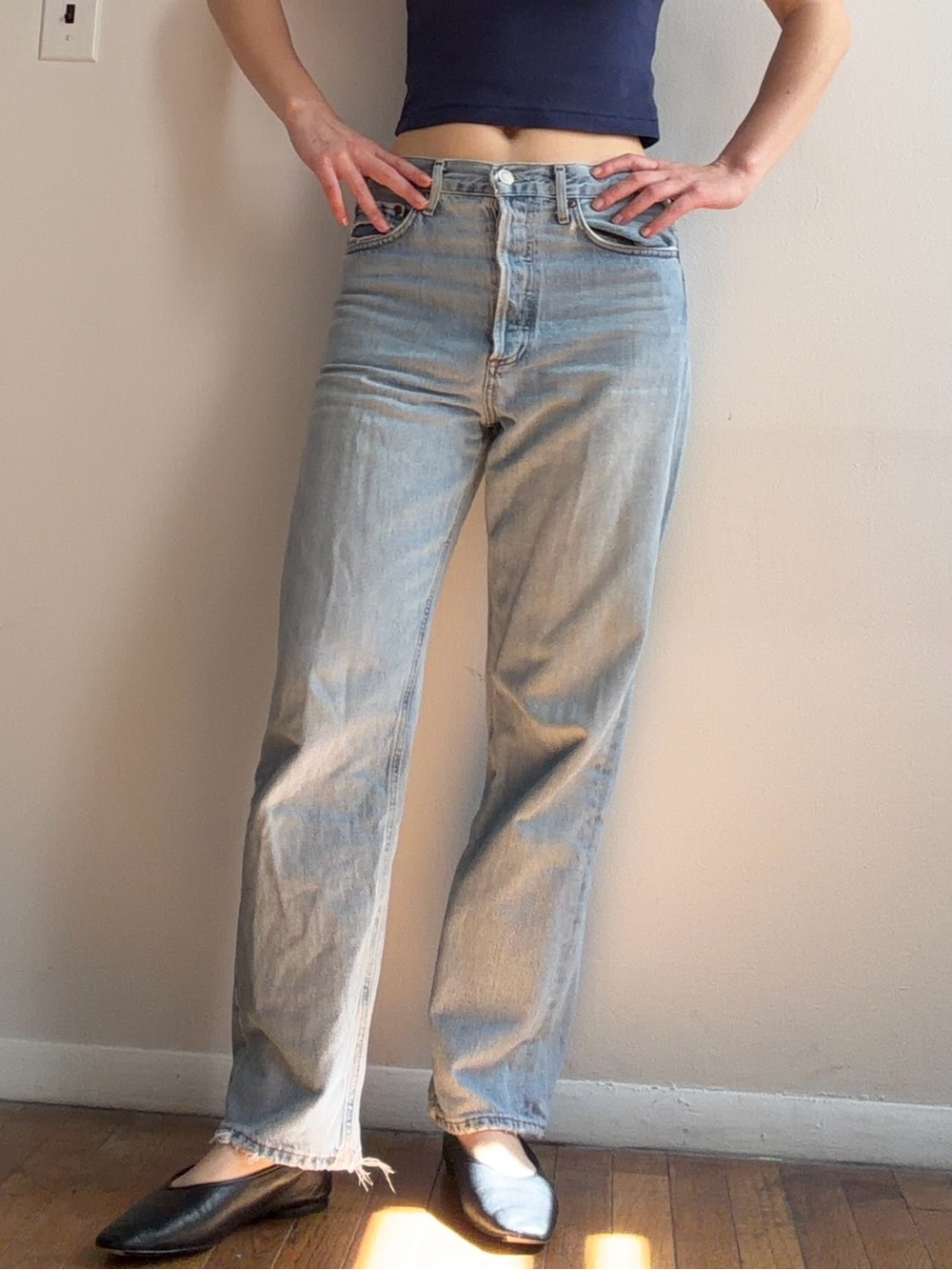 Agolde Rigid Denim Distressed Straight Leg Jeans